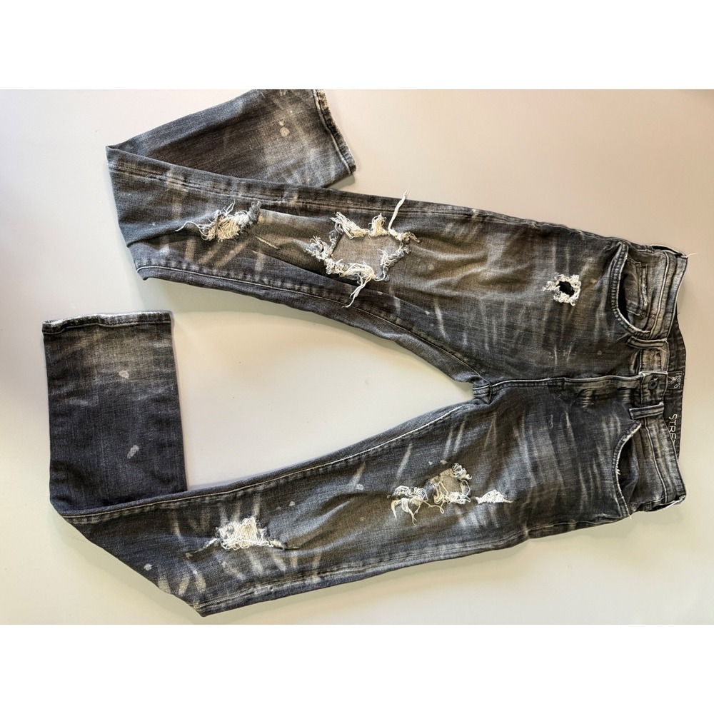 PRPS Stretch Distressed Jeans Mens 30 Faded Black Ripped Slim Fit Made in USA